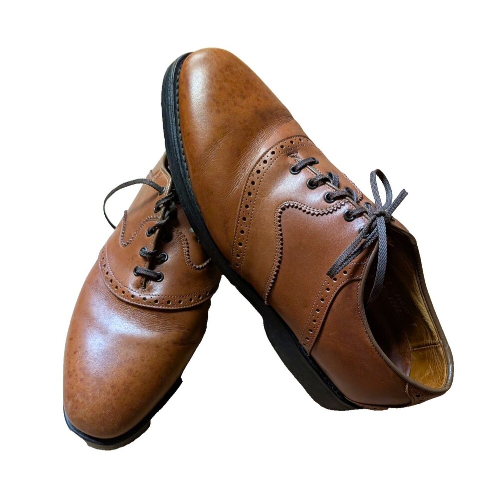 VTG Allen Edmonds Men's 9.5E Brown Leather Lace-Up Soft Spiked Golf Oxford Shoes
